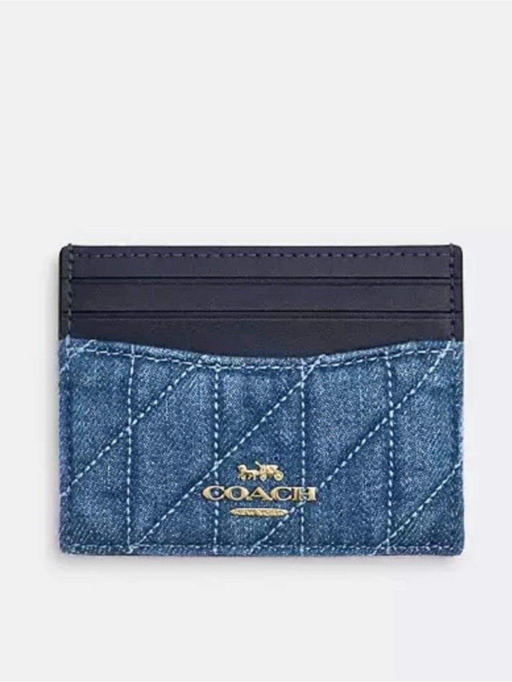 Coach Quilted Denim and Navy Leather Card Holder